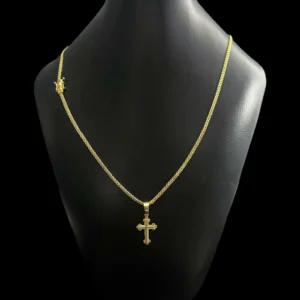 Cordão Cadeado Duplo 3mm + Pingente Cruz Boleada Banhado A Ouro 18k
